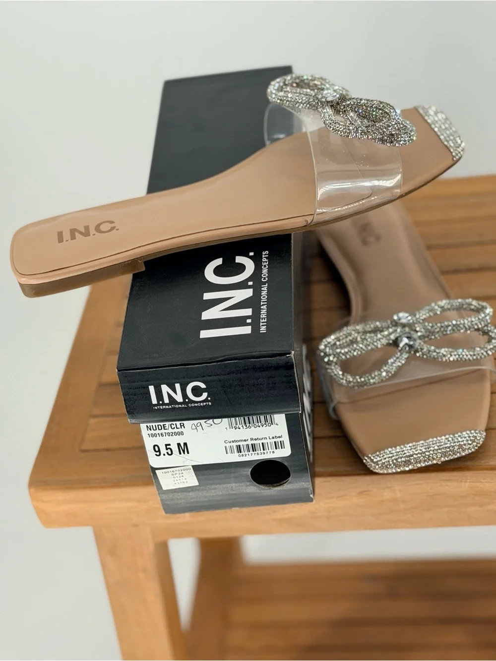 New women’s INC International Concepts Nude Crystal Slide Sandals size 9.5 M